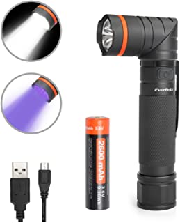 EverBrite Linterna LED USB Recargable Linterna UV Ultravioleta Faroles de Mano Alta Potencia Antorcha Multifuncion Cabeza Giratoria 90° Base Magnetico Resistente al Agua IP65