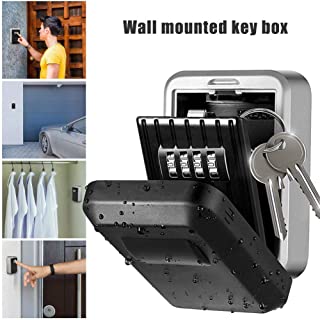 GebuterKey Lock Box Wall Mounted-Padlock 4-Digit Combination Key Lock Storage Safe Security Box Home Office Resettable Code- for House Spare Keys- Garage - Mounting Kit Included