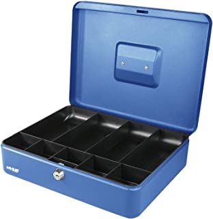 HMF 10019-05 Caja de caudales con compartimientos para monedas y billetes 30 x 24 x 9 cm- azul