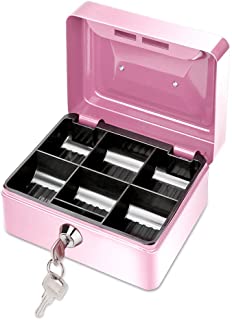 ONEVER Pequeno Banco de Dinero de Metal con Cerradura- Moneda Cash Caja Segura Hucha con 6 Compartimientos Bandeja de Dinero- Regalo Perfecto para Ninos (Pink)