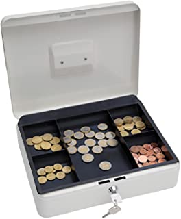 Wedo 145400X - Caja metalica para dinero (2 llaves- soporte para monedas desprendible- acero soldado- 30 x 24 x 9 cm)- color blanco